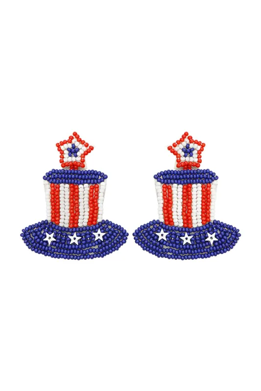 American Red/White/Blue Top Hat Beaded Earrings sold by Charming Charlie