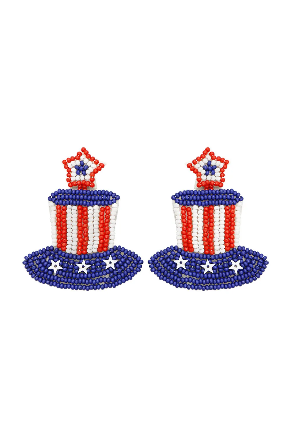 American Red/White/Blue Top Hat Beaded Earrings sold by Charming Charlie