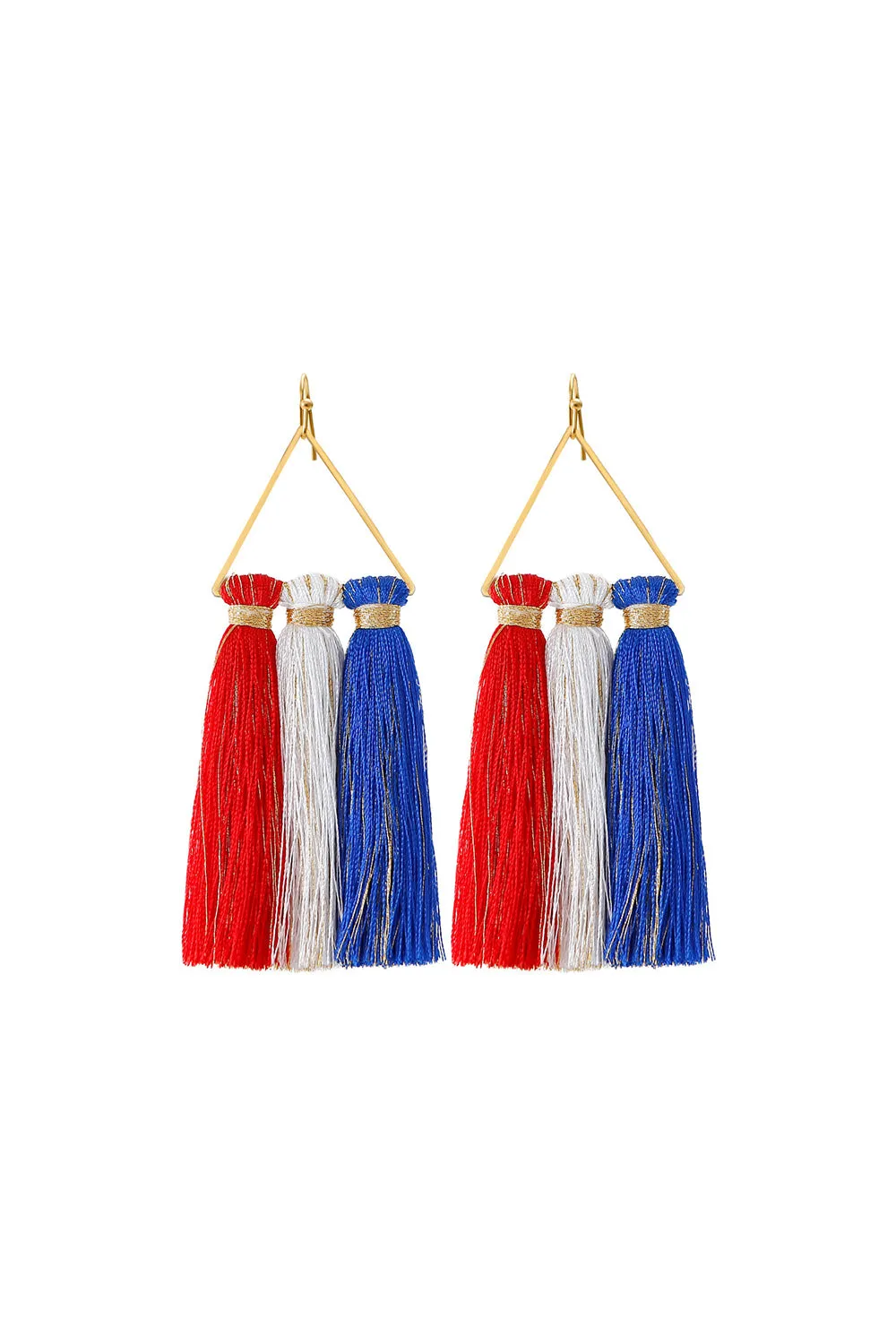 Red/White/Blue Tassel & Gold Dangle Earrings sold by Charming Charlie