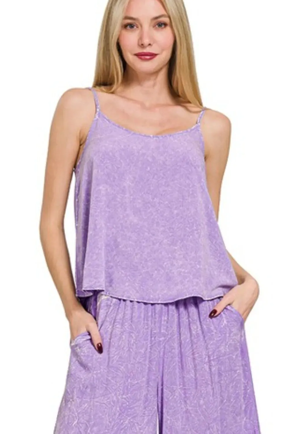 Zenana Woven Acid Crinkle Washed Cami & Pants 2 Piece Set sold by Charming Charlie product image thumbnail 2