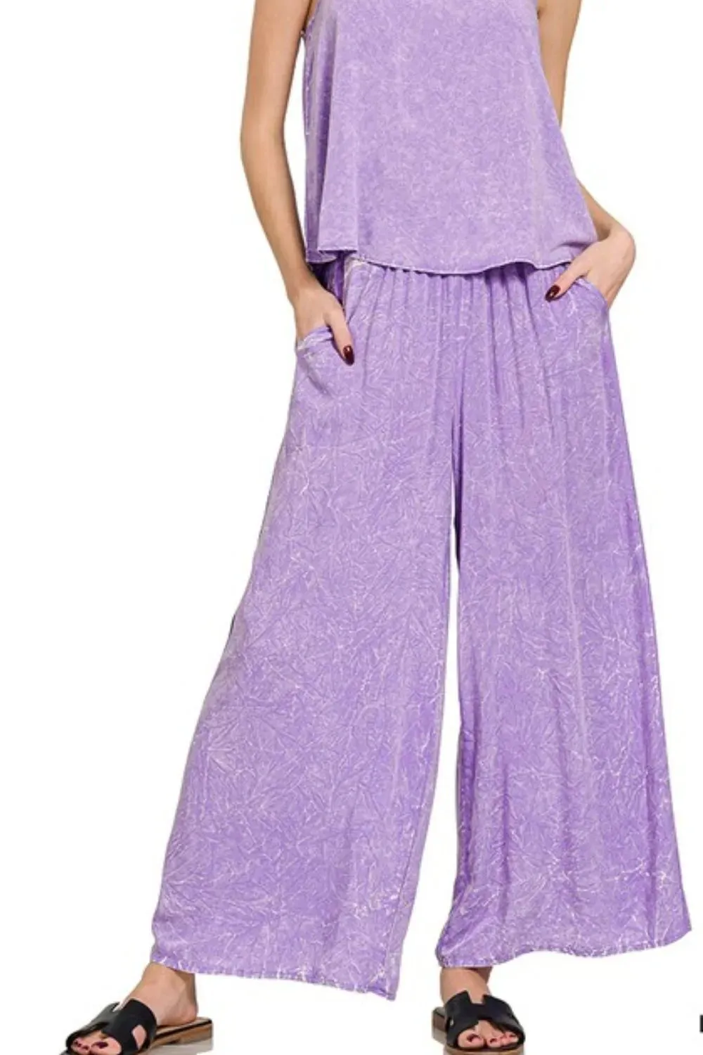 Zenana Woven Acid Crinkle Washed Cami & Pants 2 Piece Set sold by Charming Charlie product image thumbnail 3