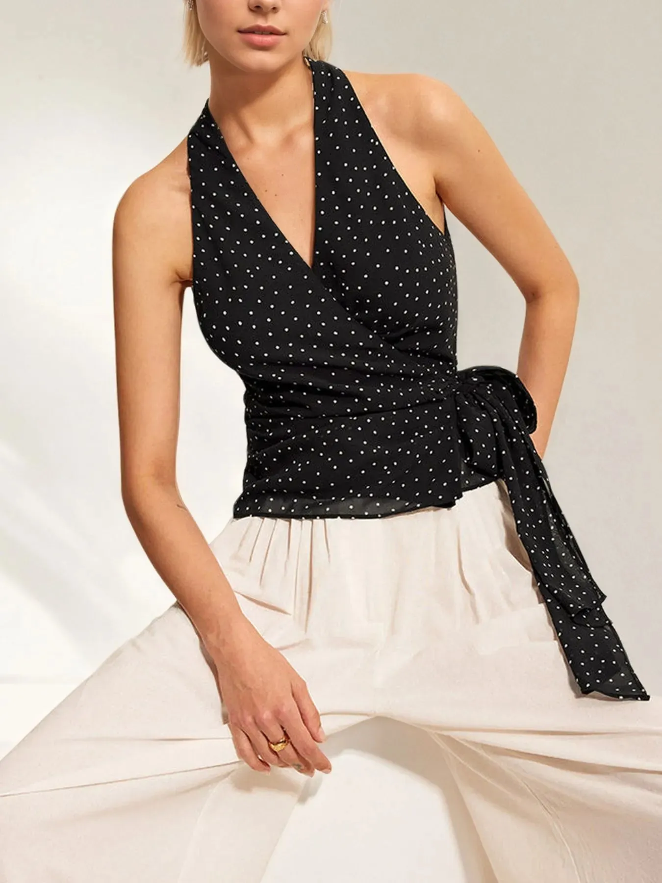 Polka Dot Halter Wrap Cami Top sold by Charming Charlie product image thumbnail 3