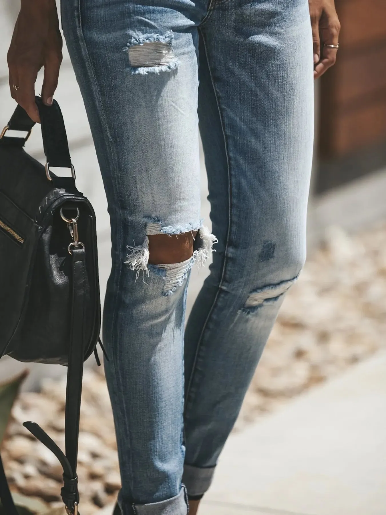 Distressed Button-Fly Skinny Jeans sold by Charming Charlie product image thumbnail 3