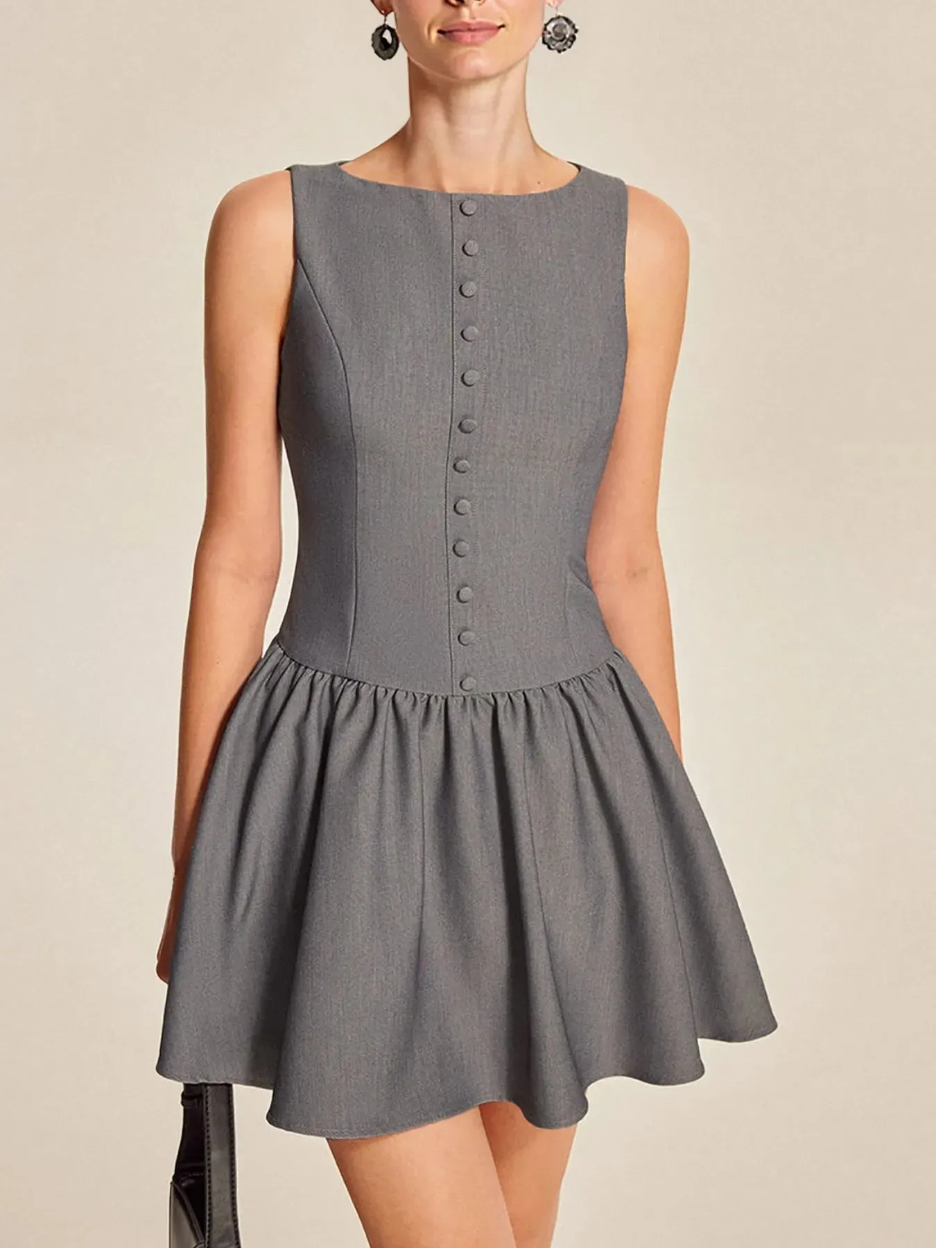 Round Neck Sleeveless Ruffled Mini Dress sold by Charming Charlie