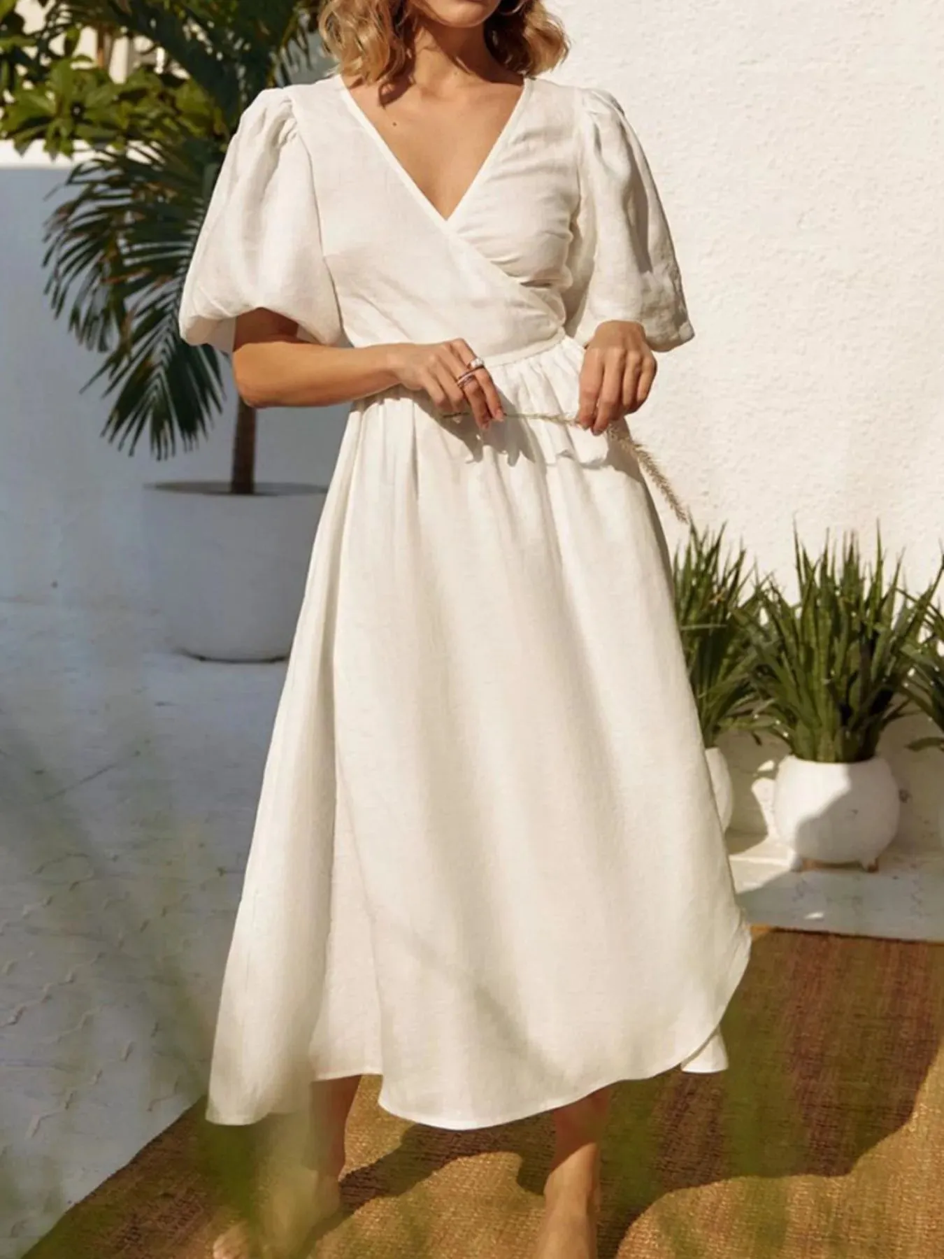 Surplice Puff Sleeve Midi Dress sold by Charming Charlie