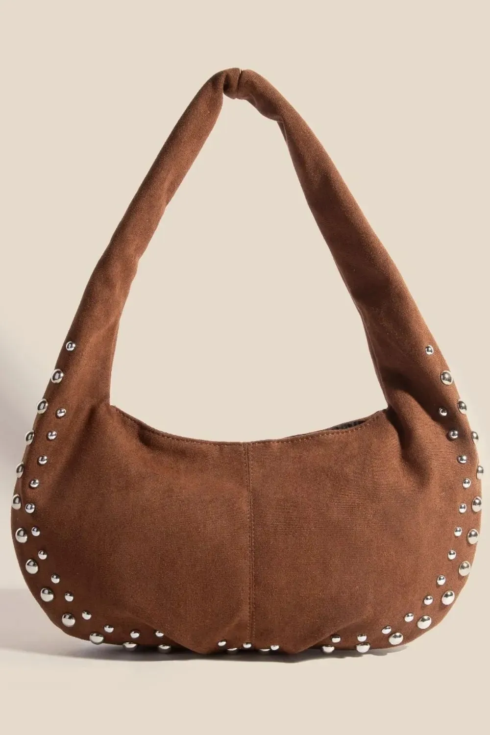 Fame Metallic Studded Faux Suede Hand Bag sold by Charming Charlie