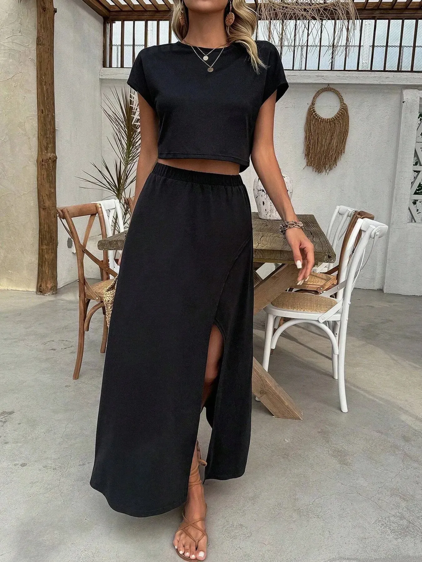 Round Neck Top and Slit Skirt Set sold by Charming Charlie product image thumbnail 2