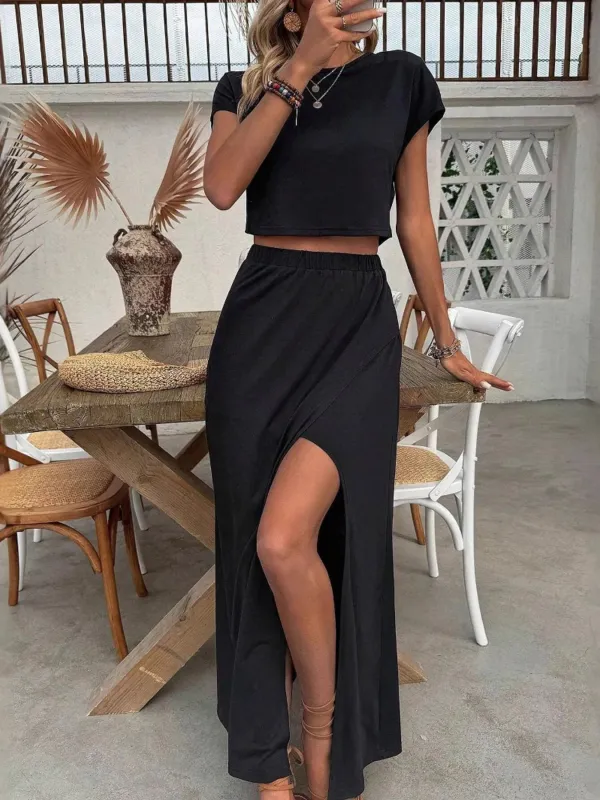 Round Neck Top and Slit Skirt Set sold by Charming Charlie