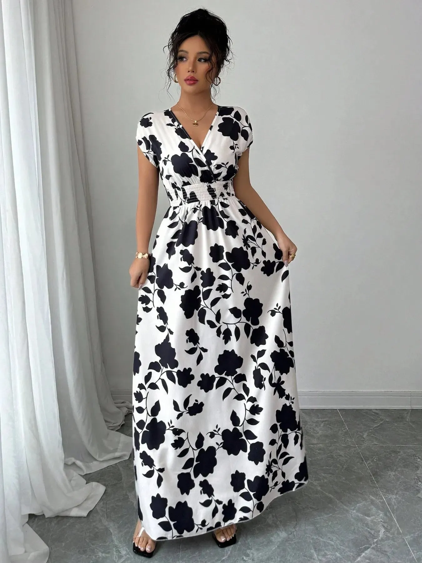 Printed Surplice Cap Sleeve Maxi Dress sold by Charming Charlie product image thumbnail 4