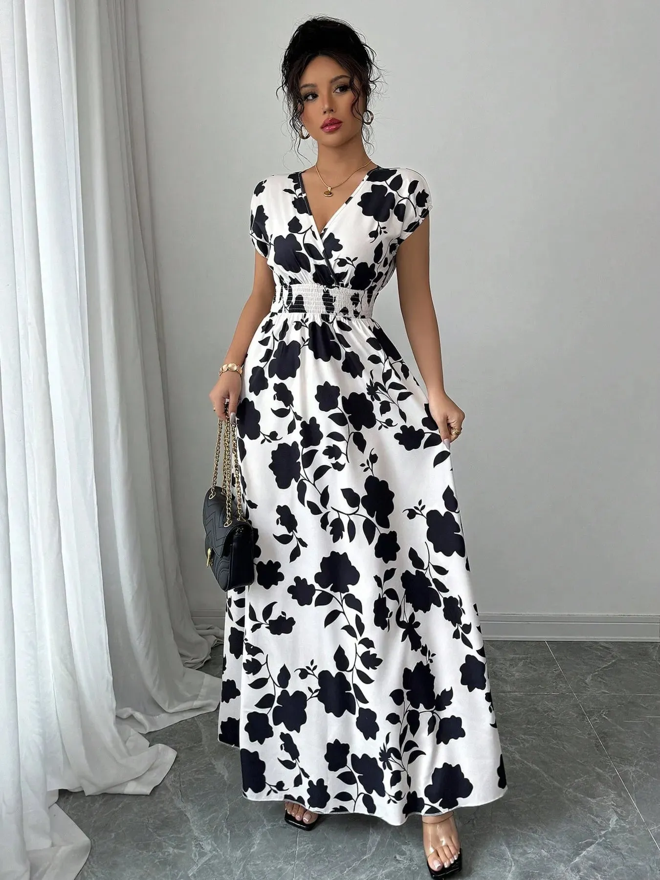Printed Surplice Cap Sleeve Maxi Dress sold by Charming Charlie product image thumbnail 3