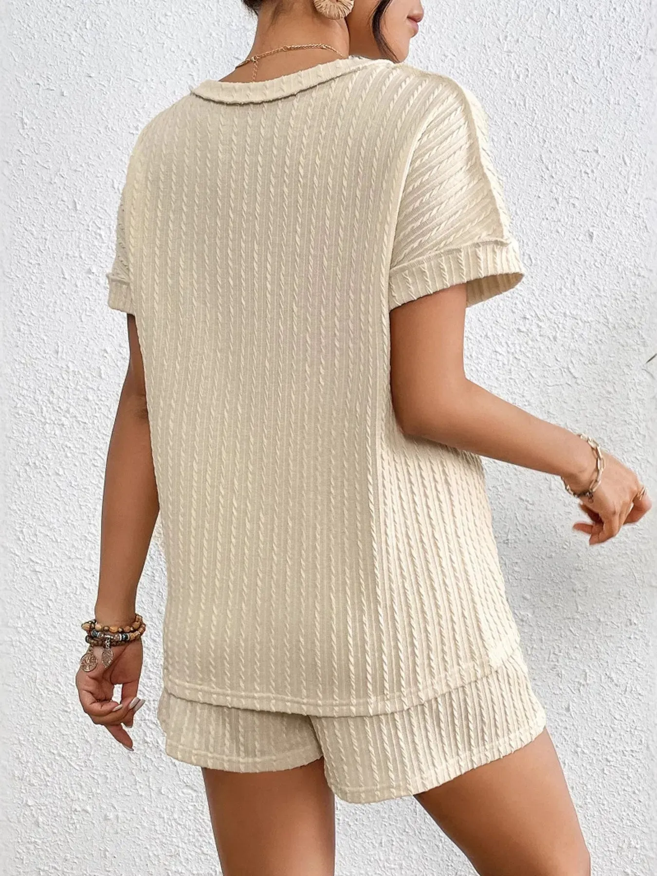 Texture Round Neck Top and Shorts Lounge Set sold by Charming Charlie product image thumbnail 2