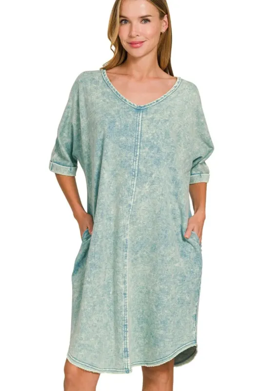 Zenana Acid-washed French Terry Tee Shirts Dress sold by Charming Charlie