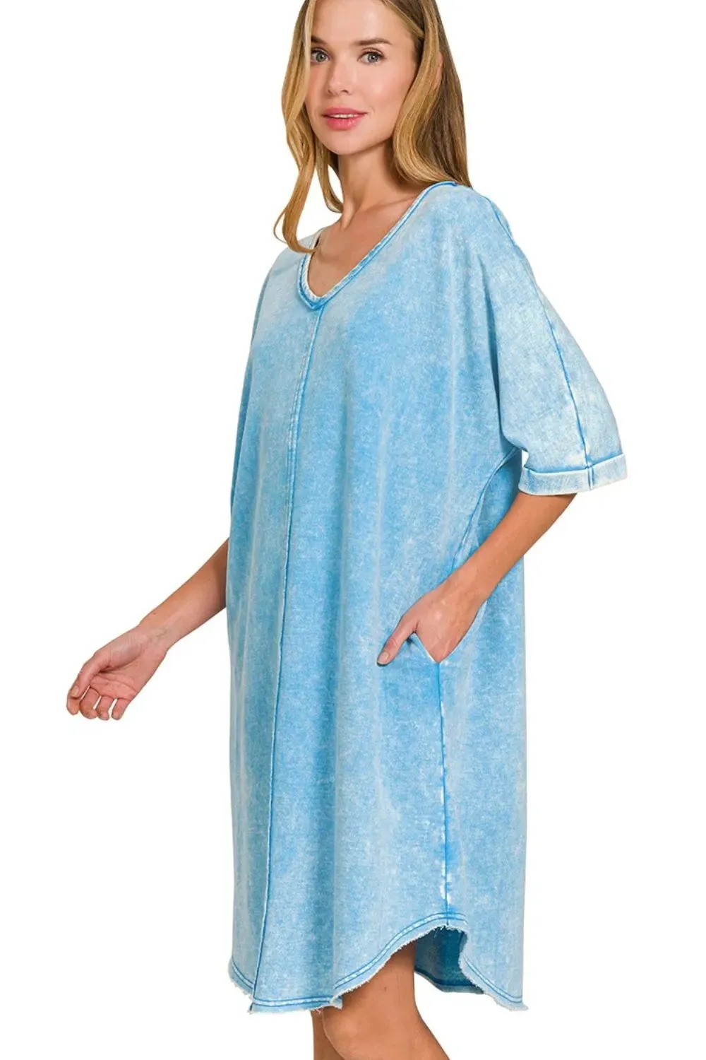 Zenana Acid-washed French Terry Tee Shirts Dress sold by Charming Charlie product image thumbnail 2