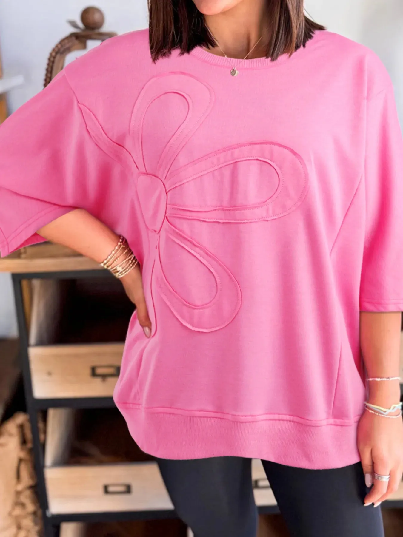 Flower Oversized Round Neck T-Shirt sold by Charming Charlie