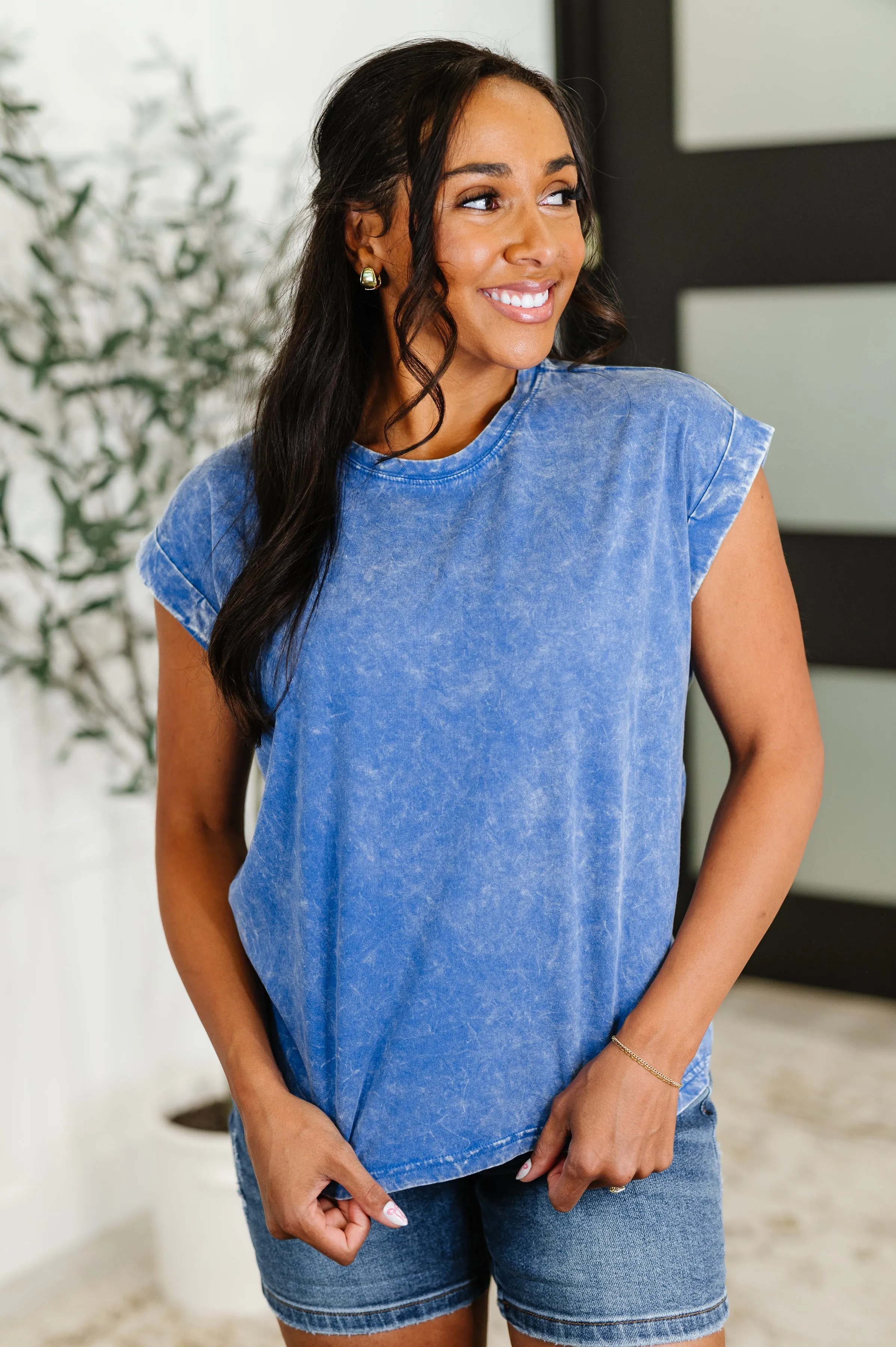 Top That Mineral Wash Tee in Classic Blue sold by Charming Charlie