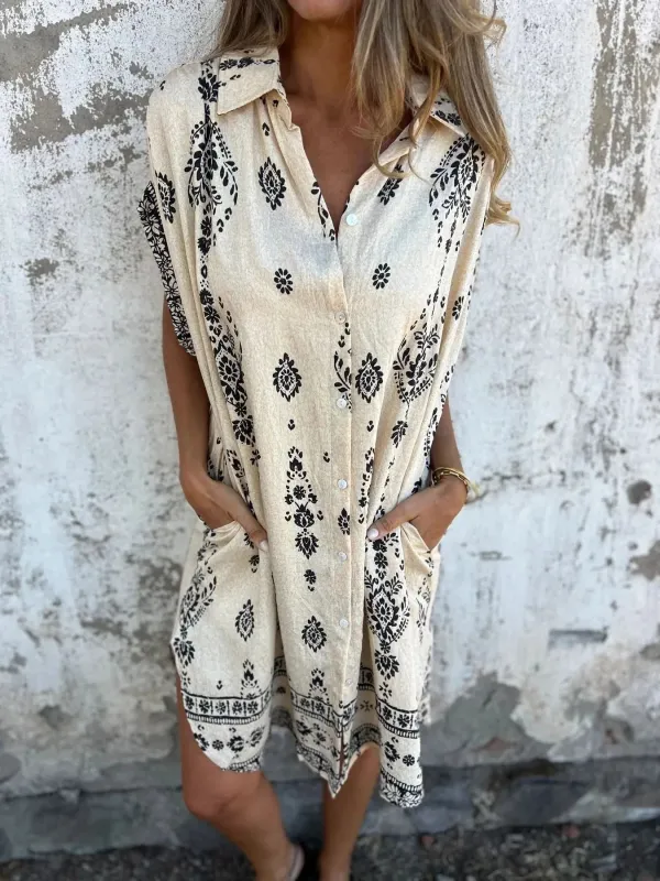 Full Size Printed Short Sleeve Button-Up Shirt Dress Plus Size sold by Charming Charlie
