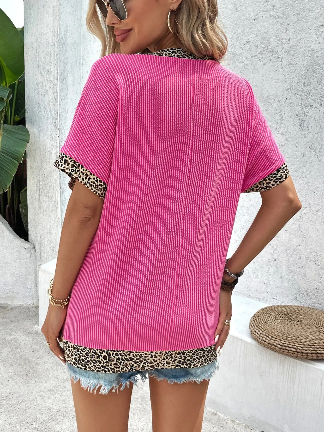 Leopard Trim Ribbed V-Neck T-Shirt sold by Charming Charlie product image thumbnail 2