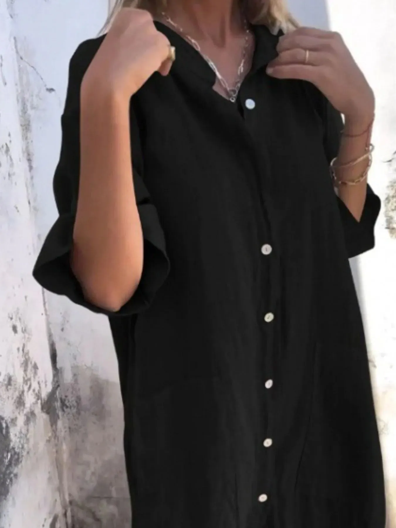 Full Size Casual Linen Button-Down Shirt Dress Plus Size sold by Charming Charlie product image thumbnail 4