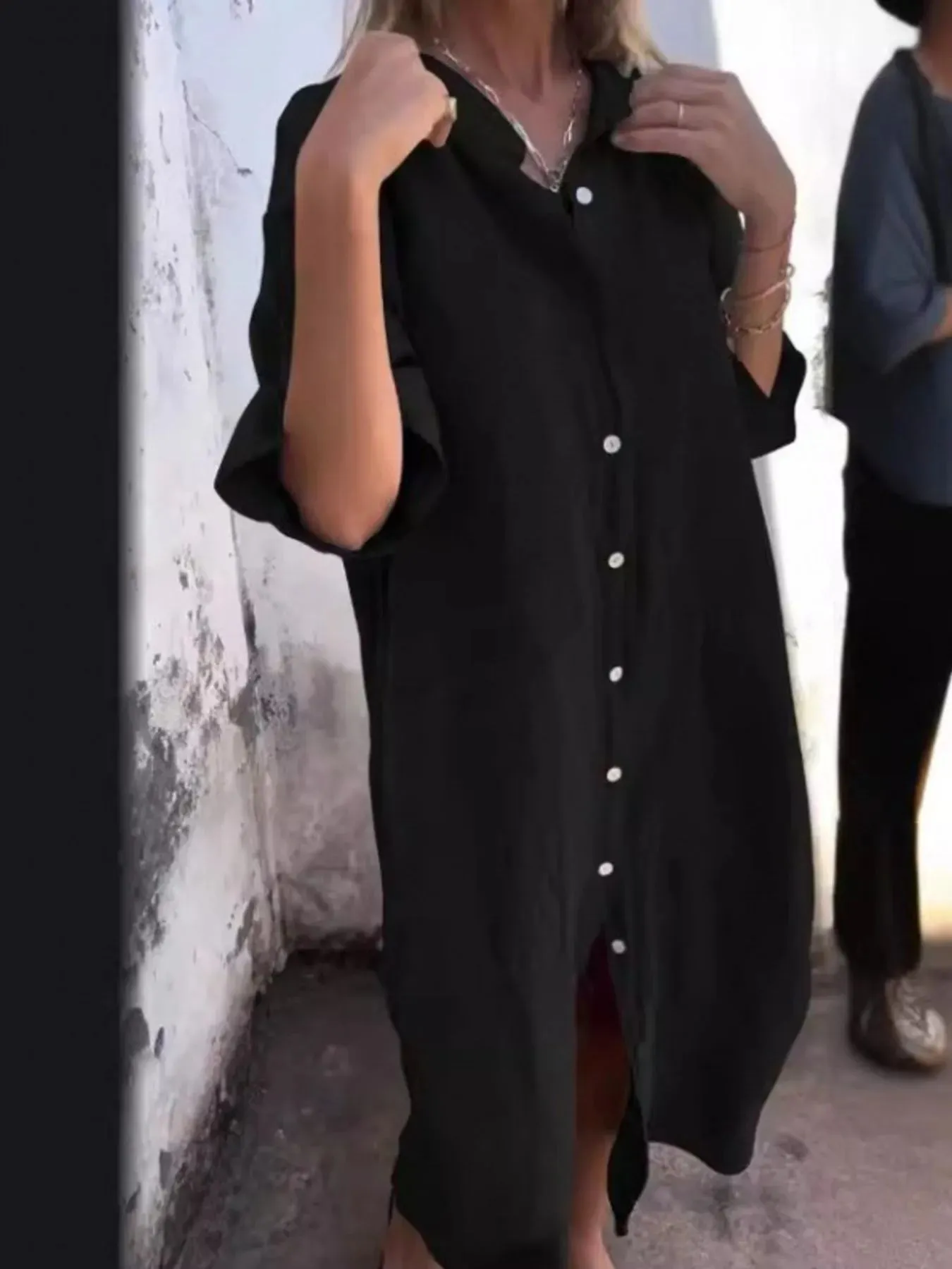 Full Size Casual Linen Button-Down Shirt Dress Plus Size sold by Charming Charlie product image thumbnail 5