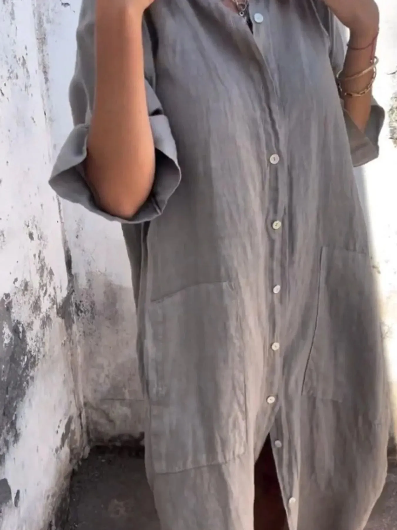 Full Size Casual Linen Button-Down Shirt Dress Plus Size sold by Charming Charlie product image thumbnail 2