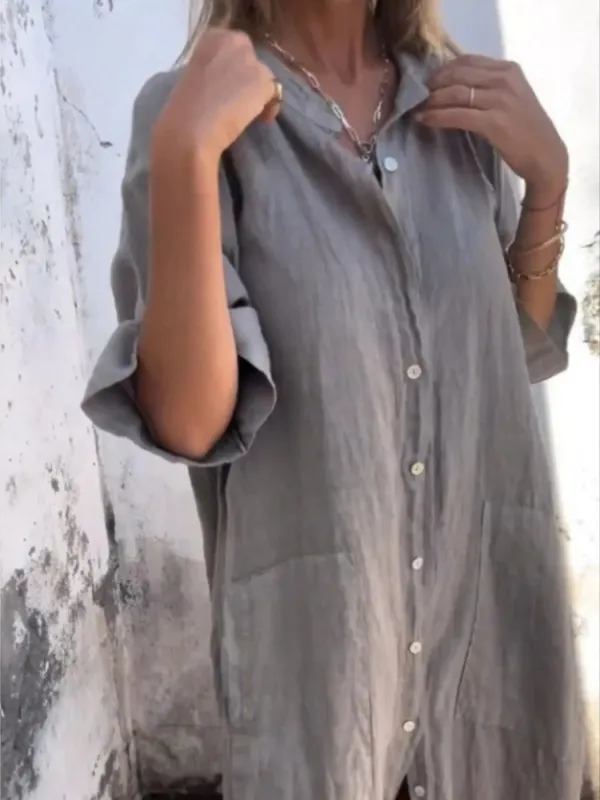 Full Size Casual Linen Button-Down Shirt Dress Plus Size sold by Charming Charlie