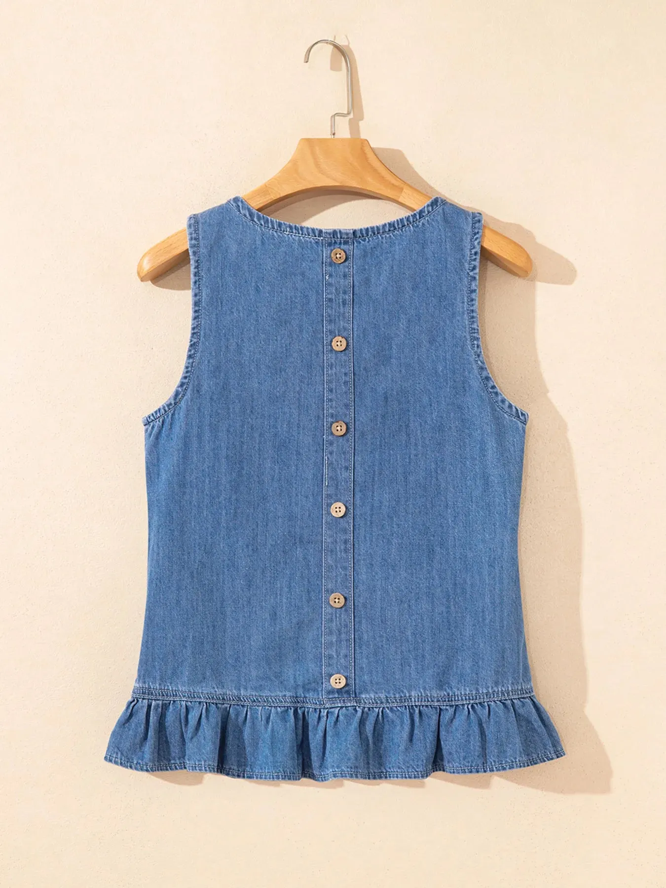 Sleeveless Ruffle Hem Denim Tank Top sold by Charming Charlie product image thumbnail 3