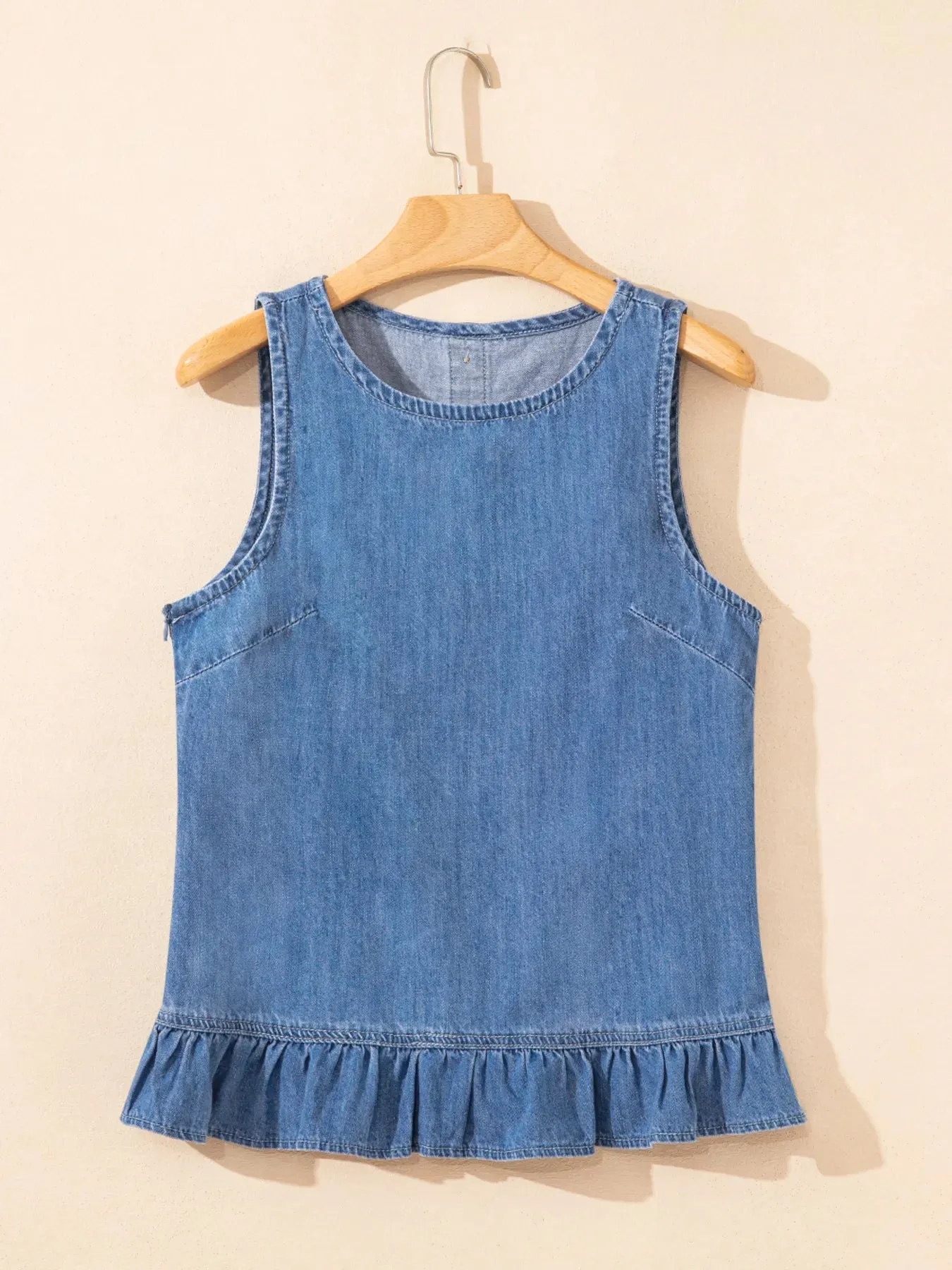 Sleeveless Ruffle Hem Denim Tank Top sold by Charming Charlie product image thumbnail 2