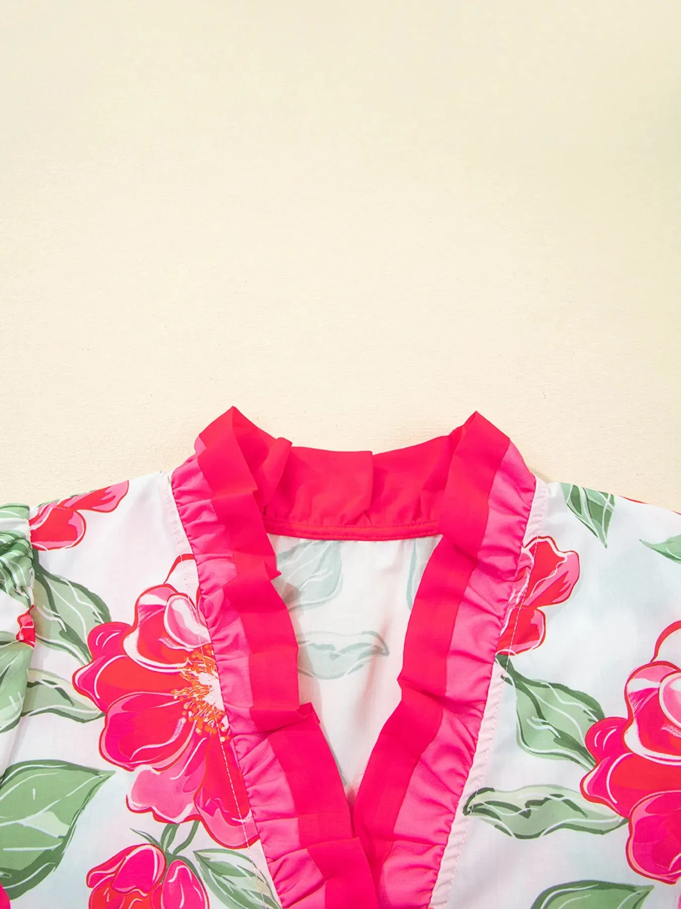 Floral Frilled V Neck Short Sleeve Blouse sold by Charming Charlie product image thumbnail 5