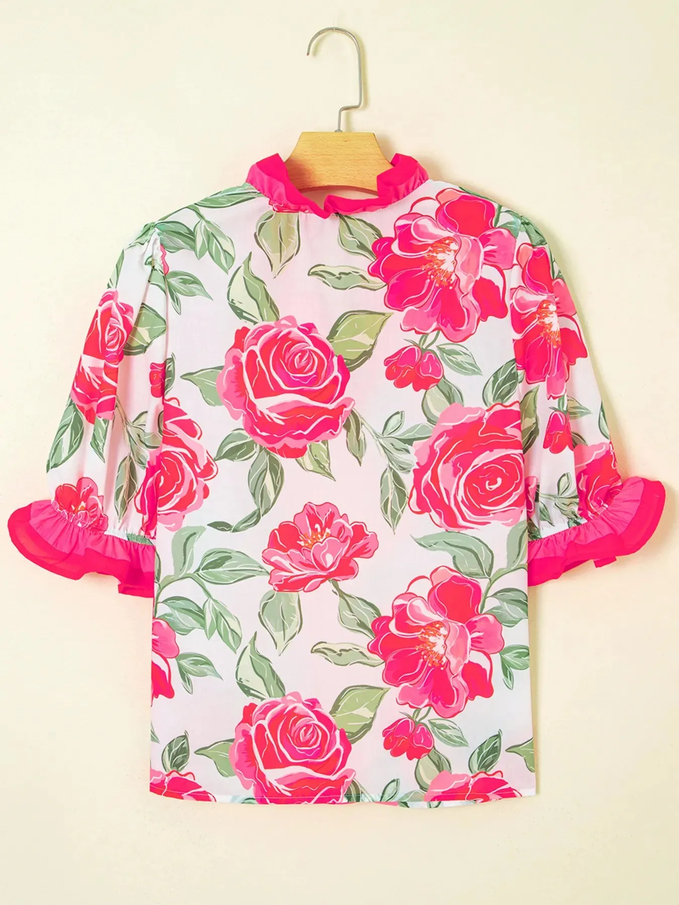 Floral Frilled V Neck Short Sleeve Blouse sold by Charming Charlie product image thumbnail 4
