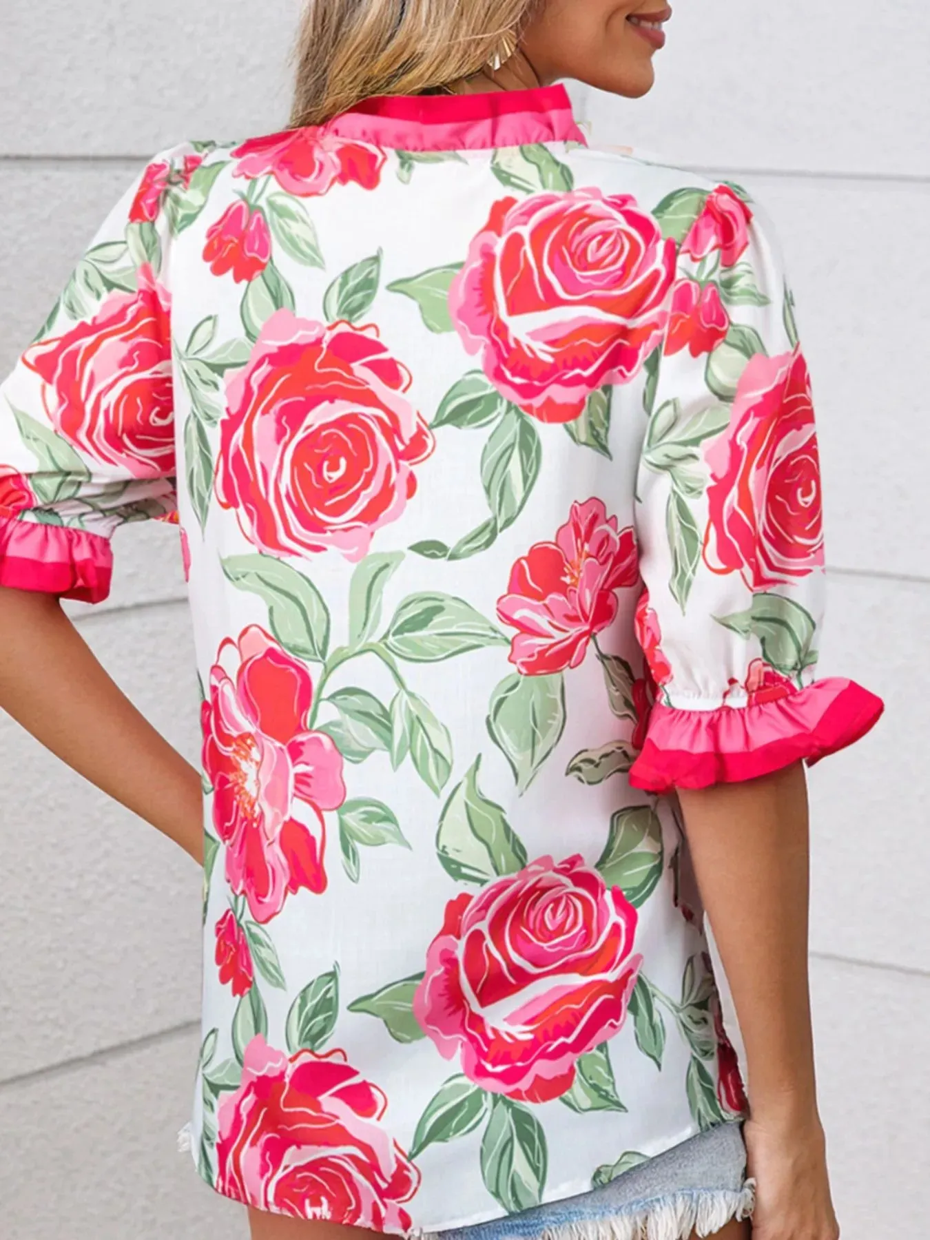 Floral Frilled V Neck Short Sleeve Blouse sold by Charming Charlie product image thumbnail 2