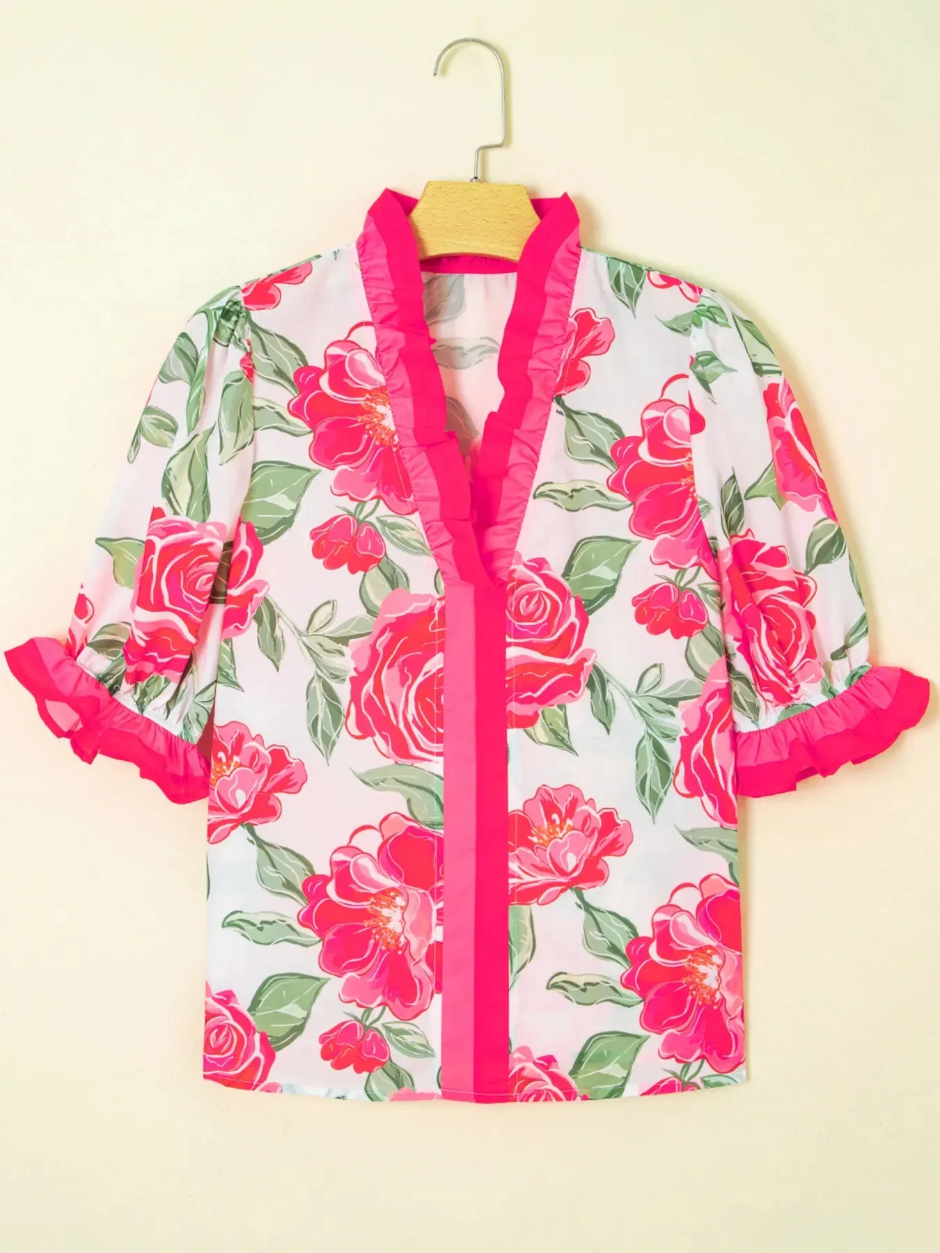 Floral Frilled V Neck Short Sleeve Blouse sold by Charming Charlie product image thumbnail 3