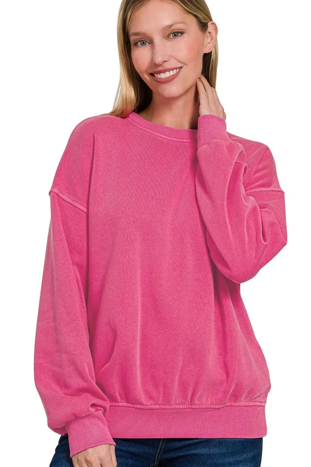 Zenana Soft Fleece Pigment Dye Round-neck Sweatshirts sold by Charming Charlie
