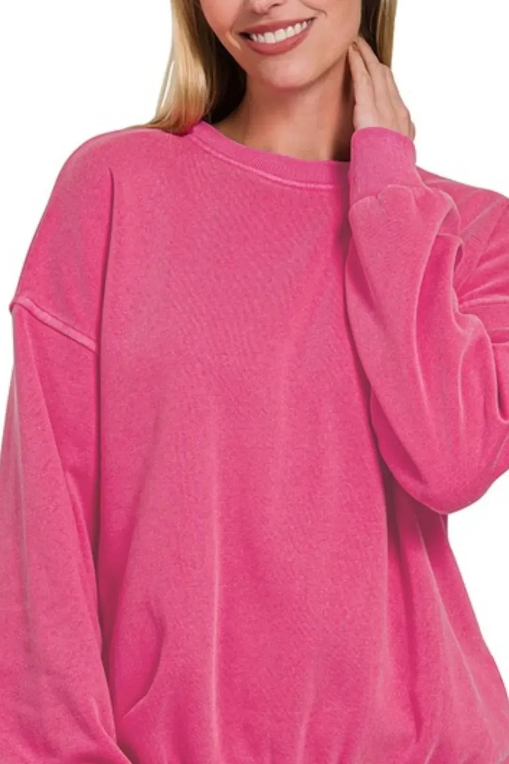Zenana Soft Fleece Pigment Dye Round-neck Sweatshirts sold by Charming Charlie product image thumbnail 2