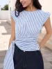 Striped Tied Cap Sleeve Blouse sold by Charming Charlie