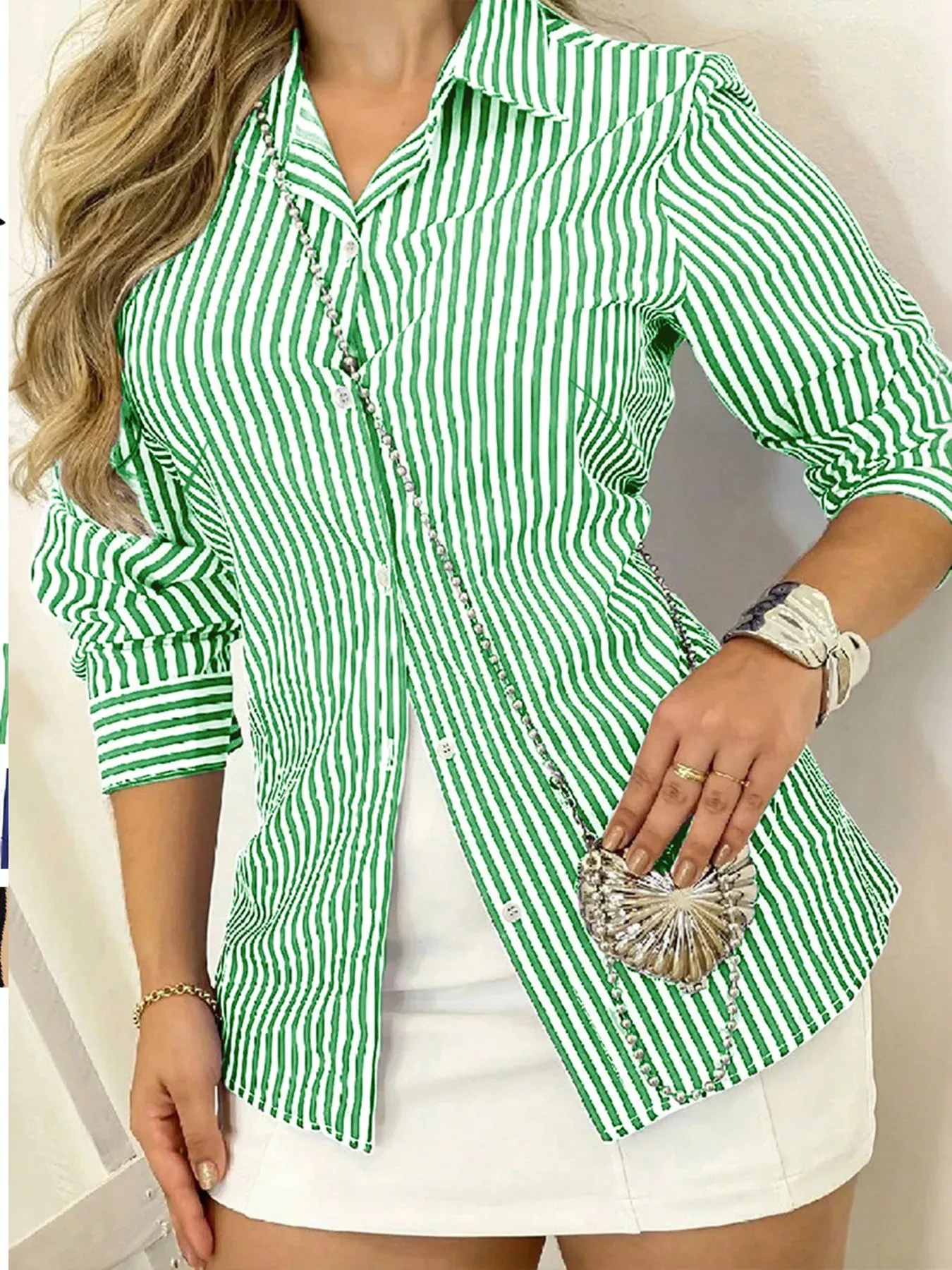 Striped Button-Down Long Sleeve Shirt sold by Charming Charlie product image thumbnail 4