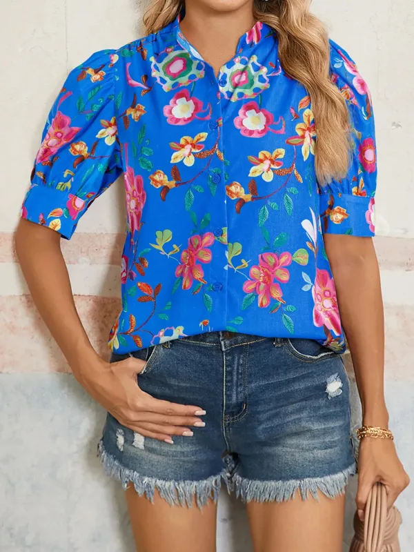 Floral Print Button-Up Short Sleeve Shirt sold by Charming Charlie