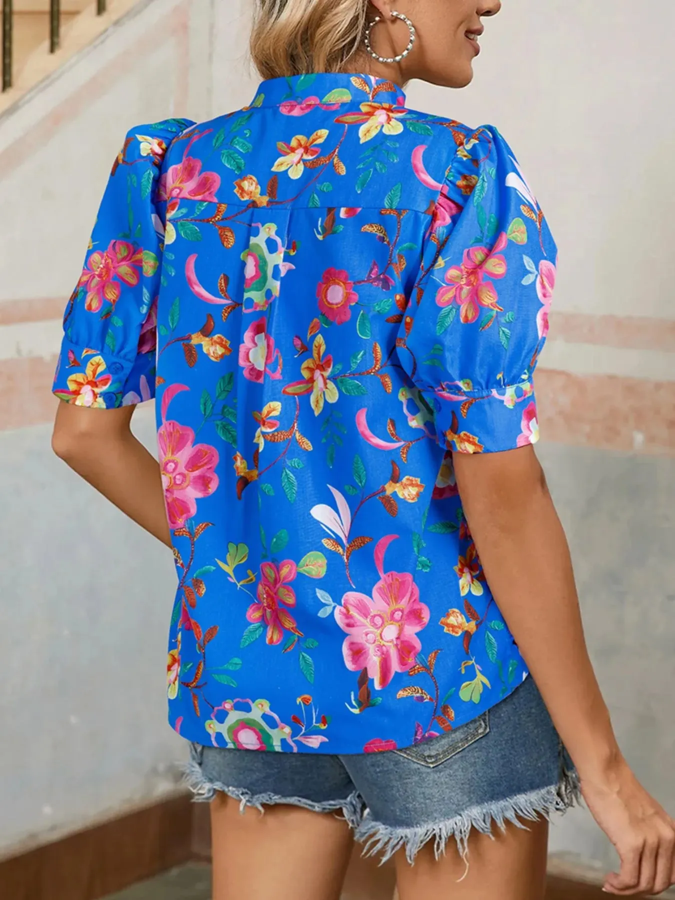 Floral Print Button-Up Short Sleeve Shirt sold by Charming Charlie product image thumbnail 2