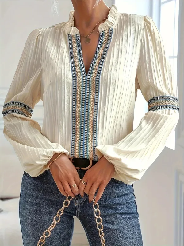 Notched Textured Balloon Sleeve Blouse sold by Charming Charlie