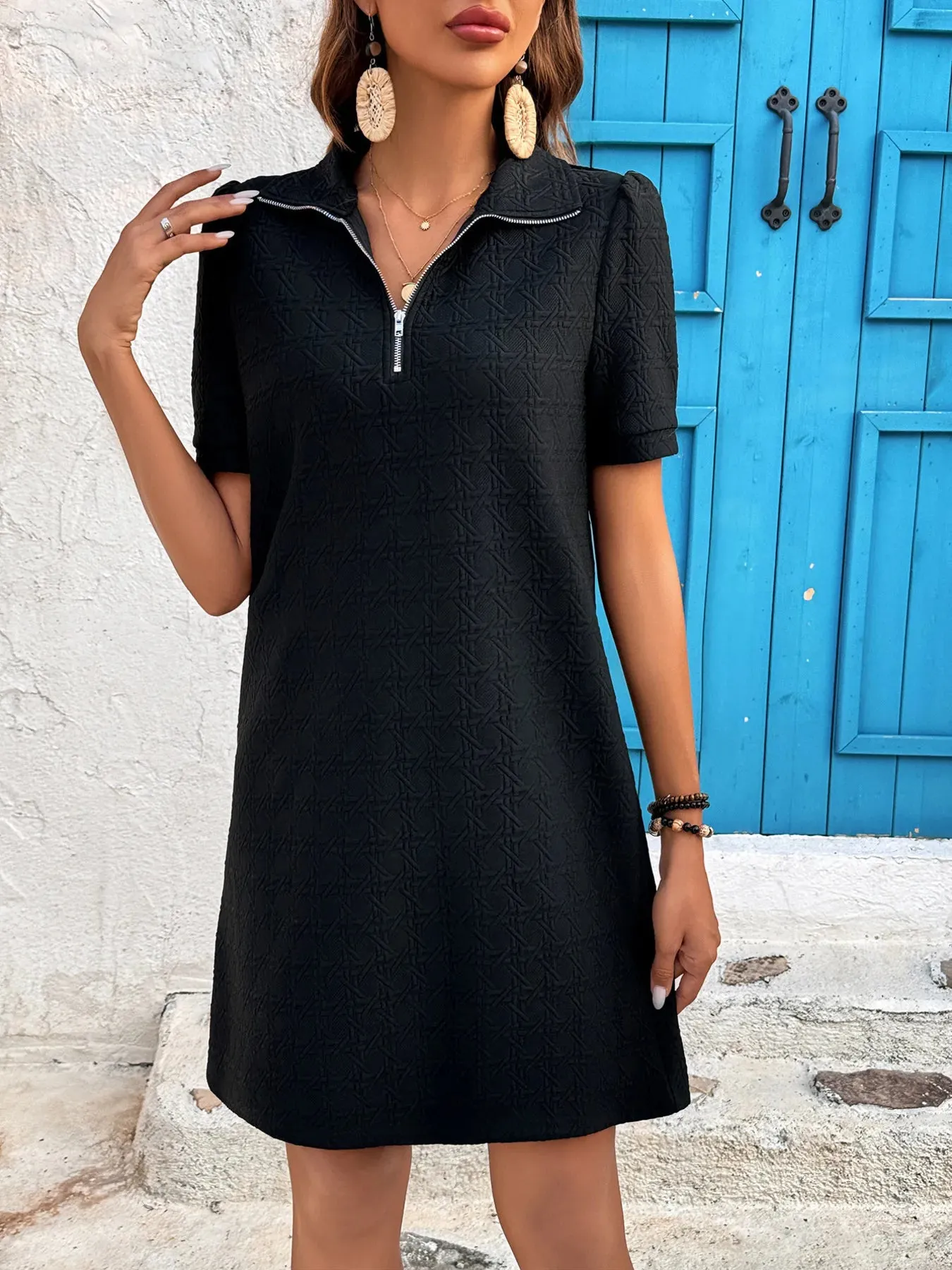 Zip Collar Short Sleeve Casual Mini Dress sold by Charming Charlie product image thumbnail 3