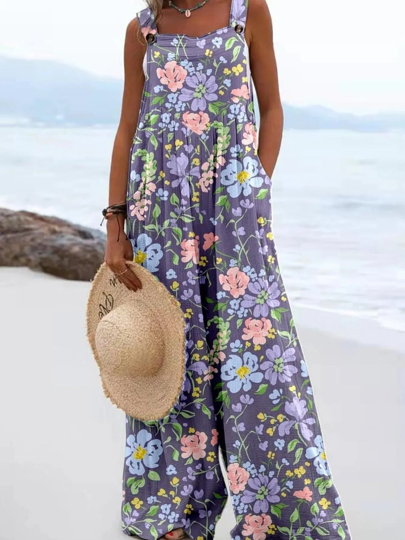 Full Size Floral Wide-Leg Overalls Plus Size sold by Charming Charlie