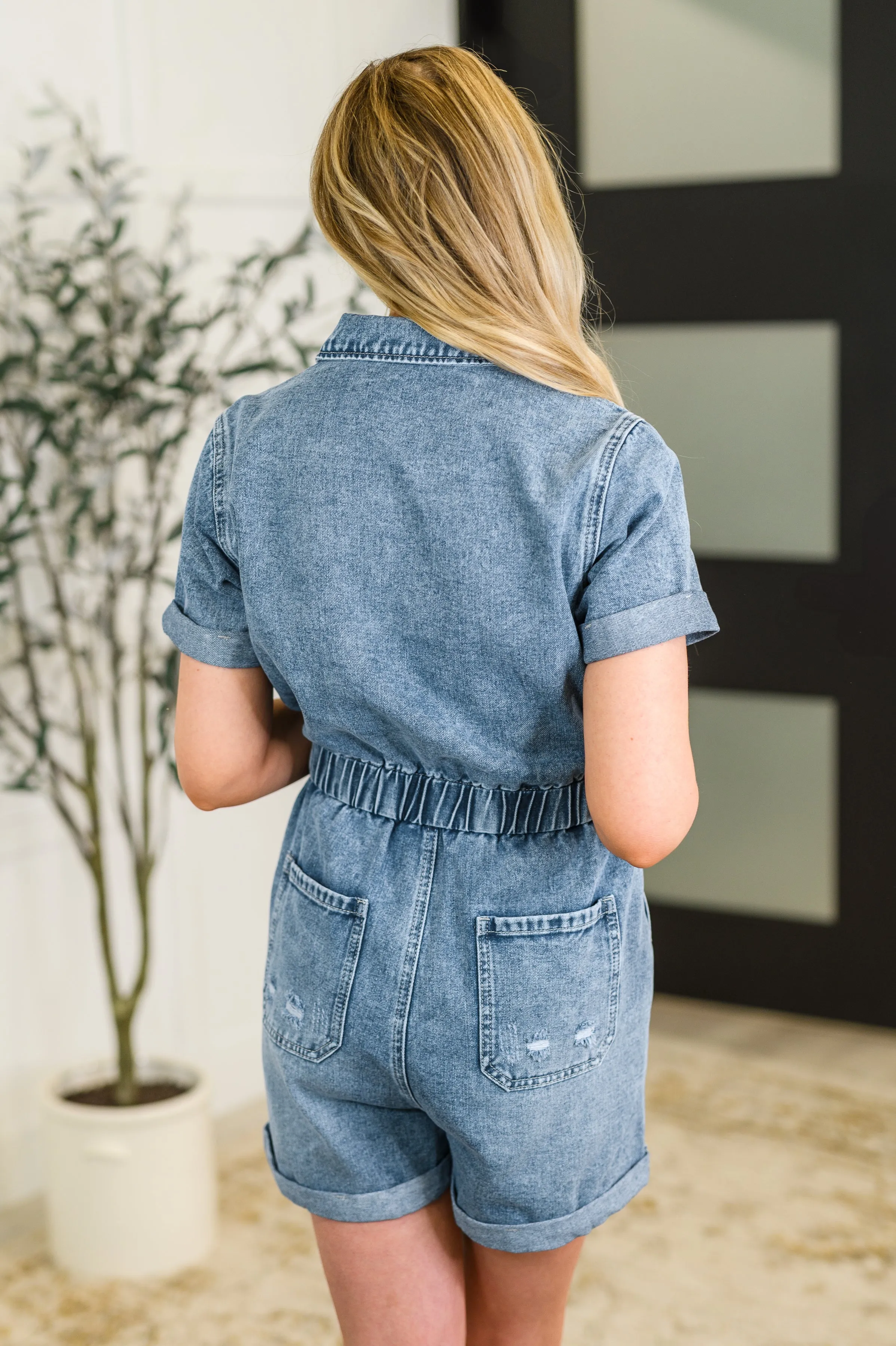Pleasant and Relevant Denim Romper sold by Charming Charlie product image thumbnail 4