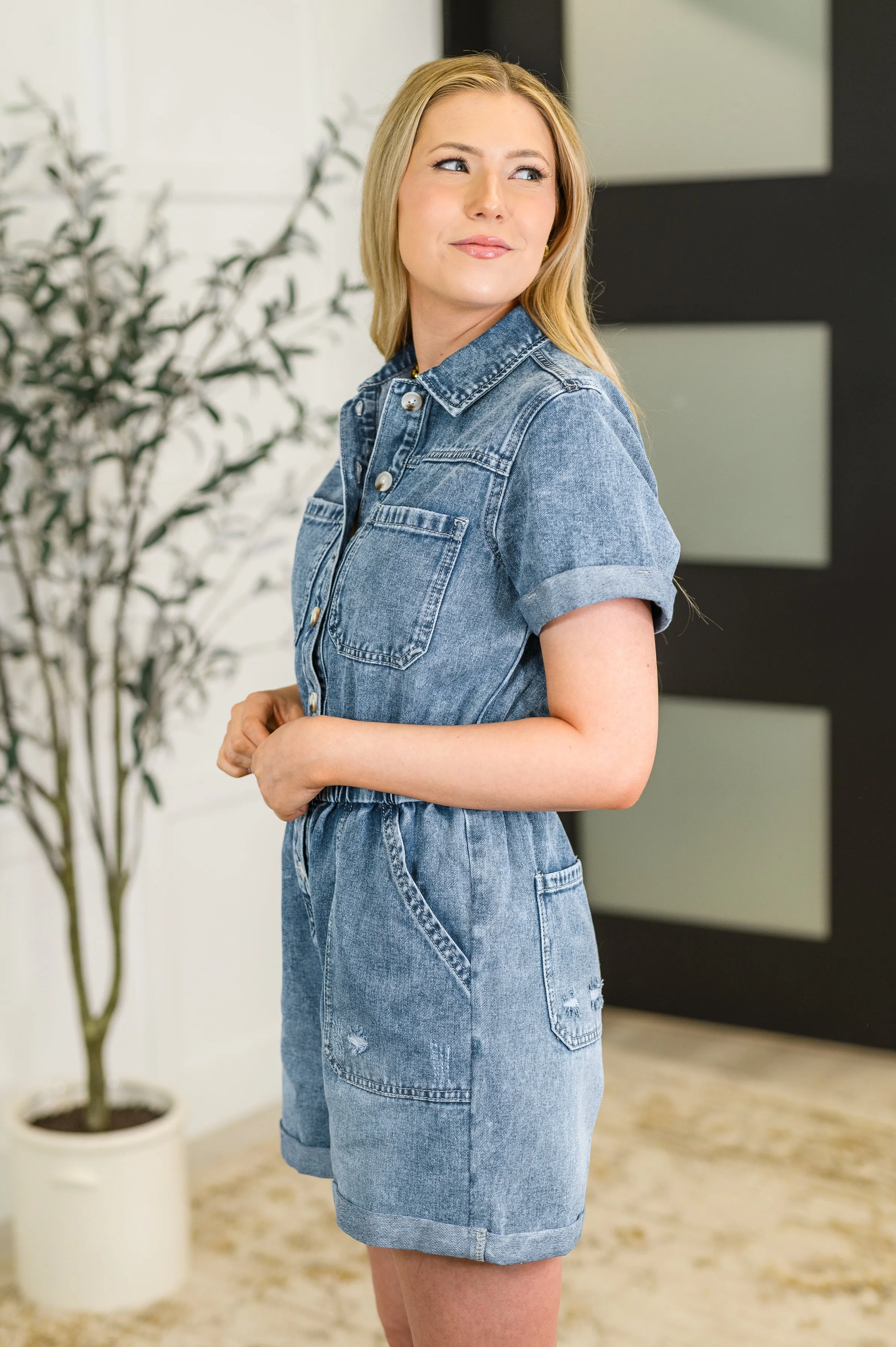 Pleasant and Relevant Denim Romper sold by Charming Charlie product image thumbnail 2