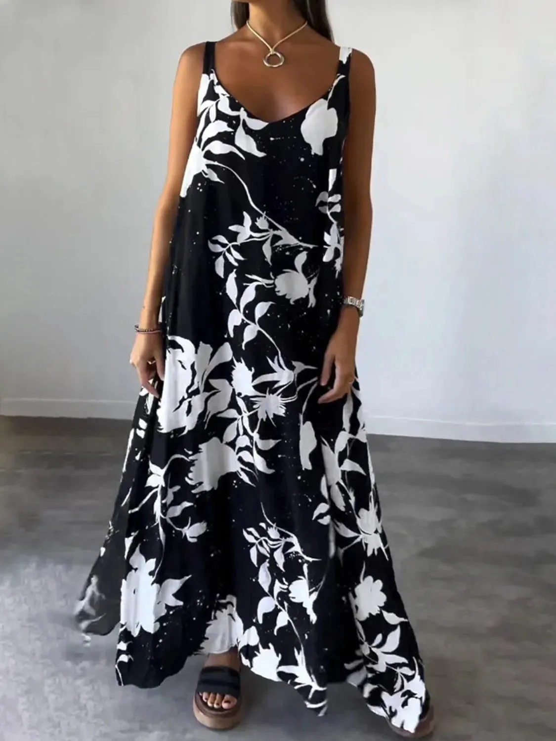 Full Size Printed V-Neck Cami Maxi Dress Plus Size sold by Charming Charlie