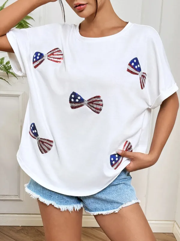 Bow Oversized Round Neck T-Shirt sold by Charming Charlie