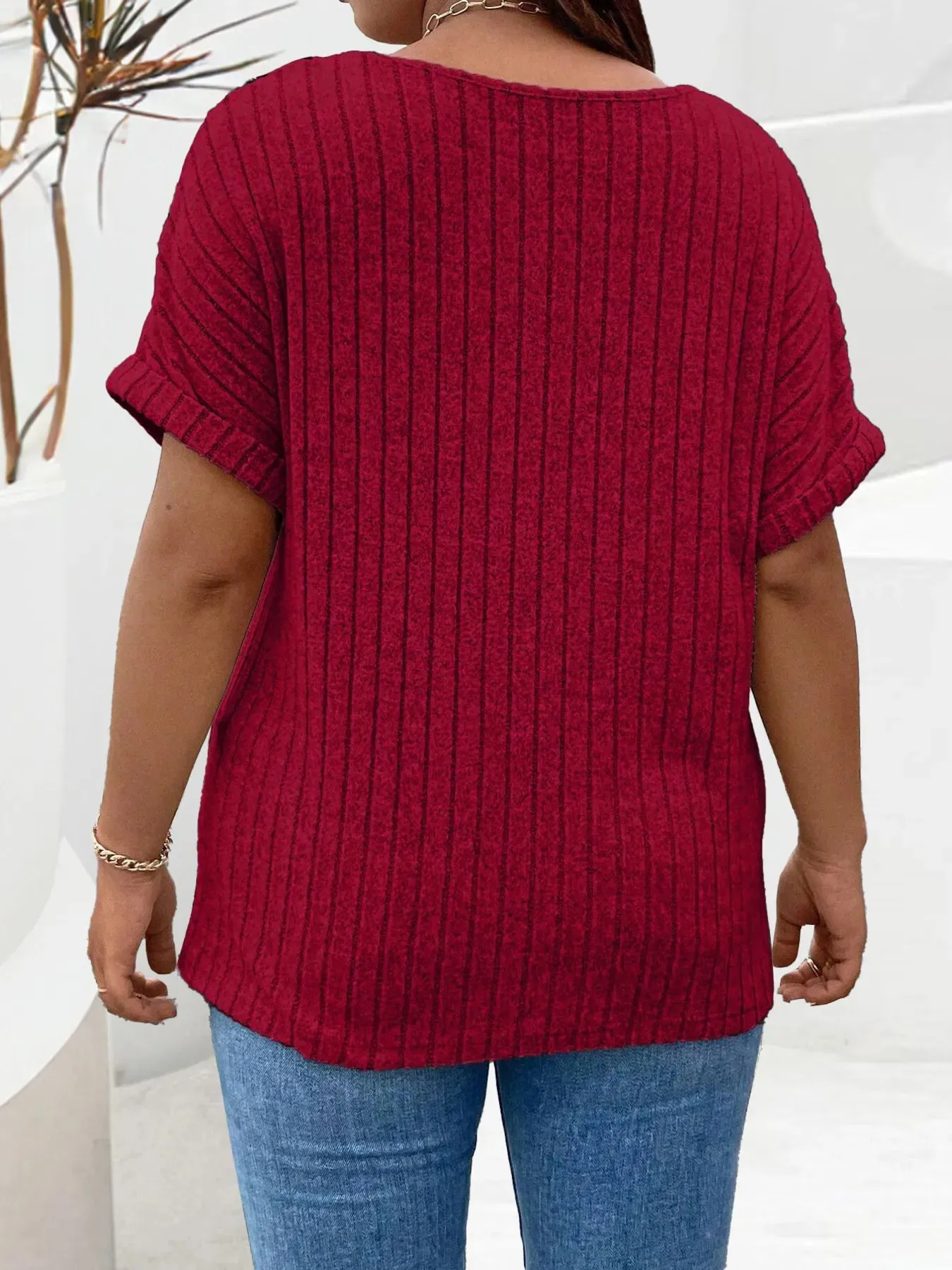 Plus Size Ribbed Half Zip Relaxed Fit T-Shirt sold by Charming Charlie product image thumbnail 5