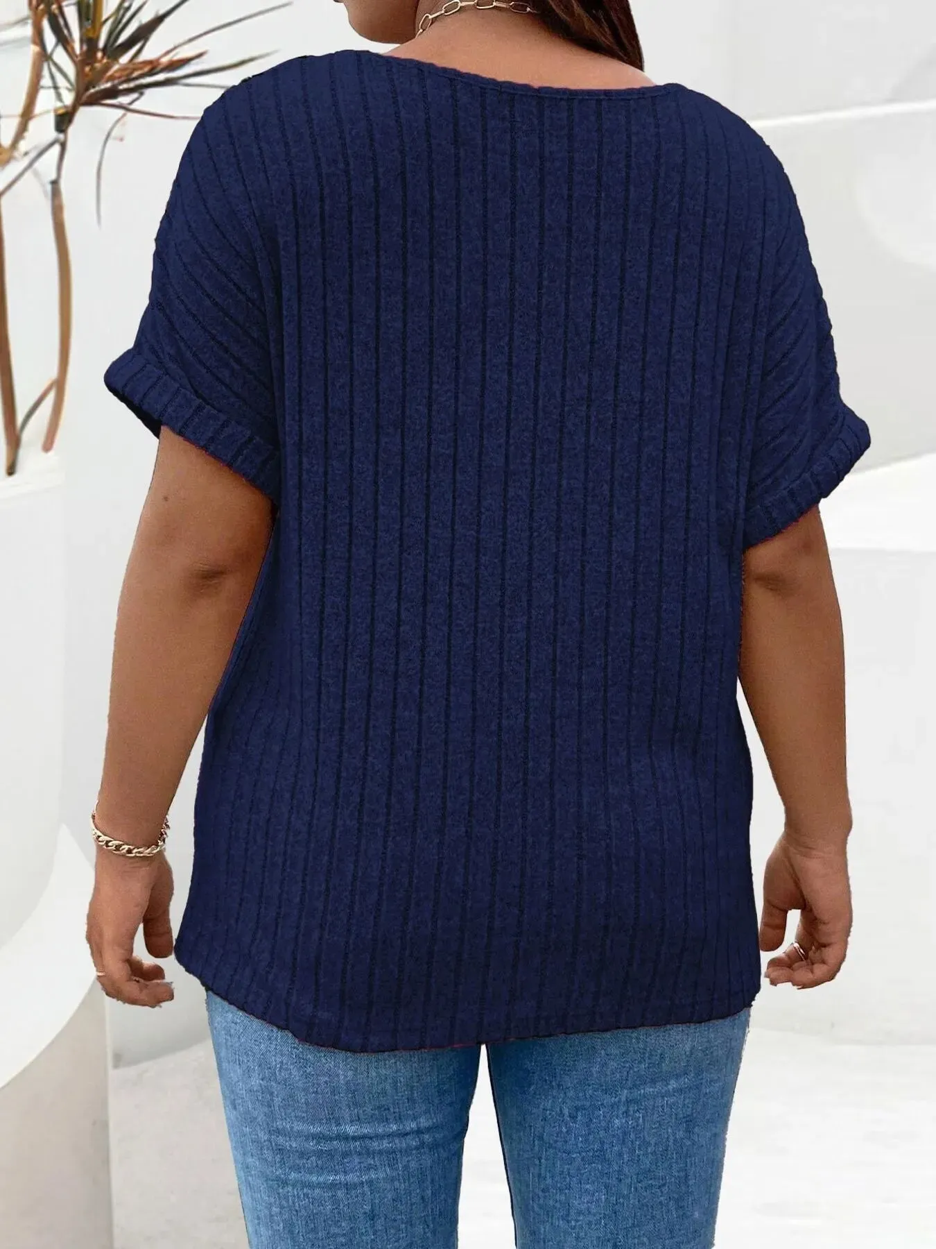 Plus Size Ribbed Half Zip Relaxed Fit T-Shirt sold by Charming Charlie product image thumbnail 2