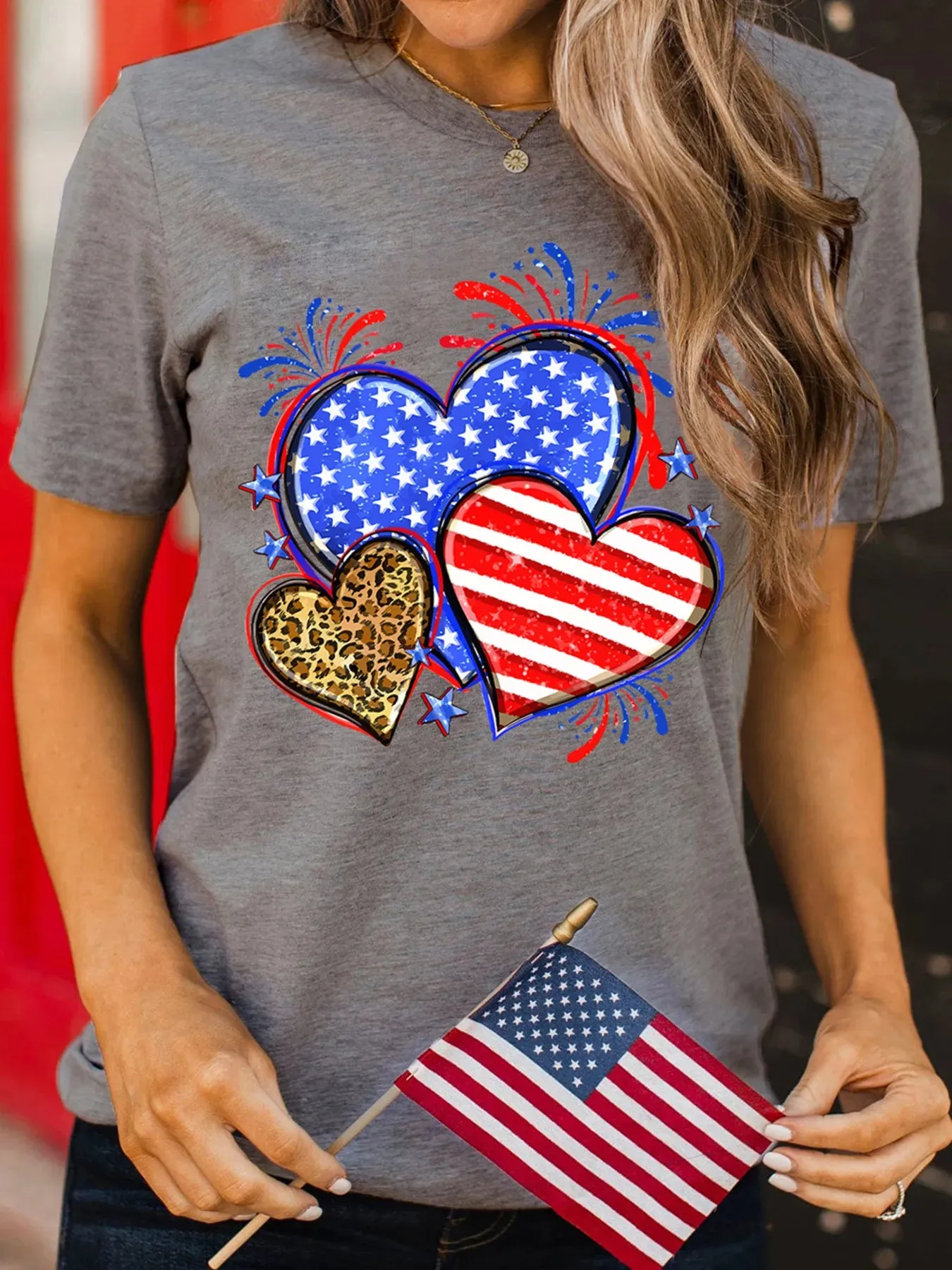 American Heart Graphic Round Neck T Shirt sold by Charming Charlie