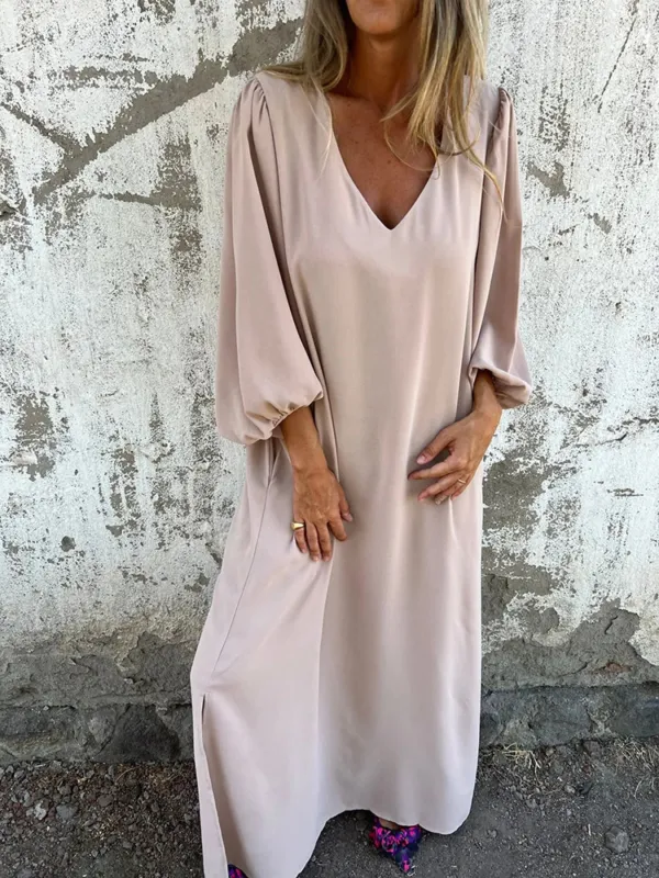Full Size Slit V-Neck Balloon Sleeve Midi Dress Plus Size sold by Charming Charlie