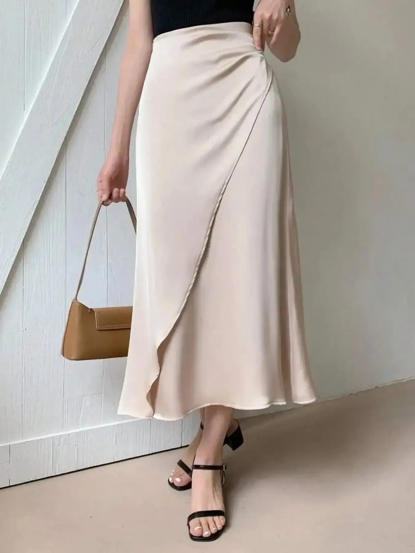 Asymmetric Wrap Midi Skirt with Fluted Hem sold by Charming Charlie product image thumbnail 3