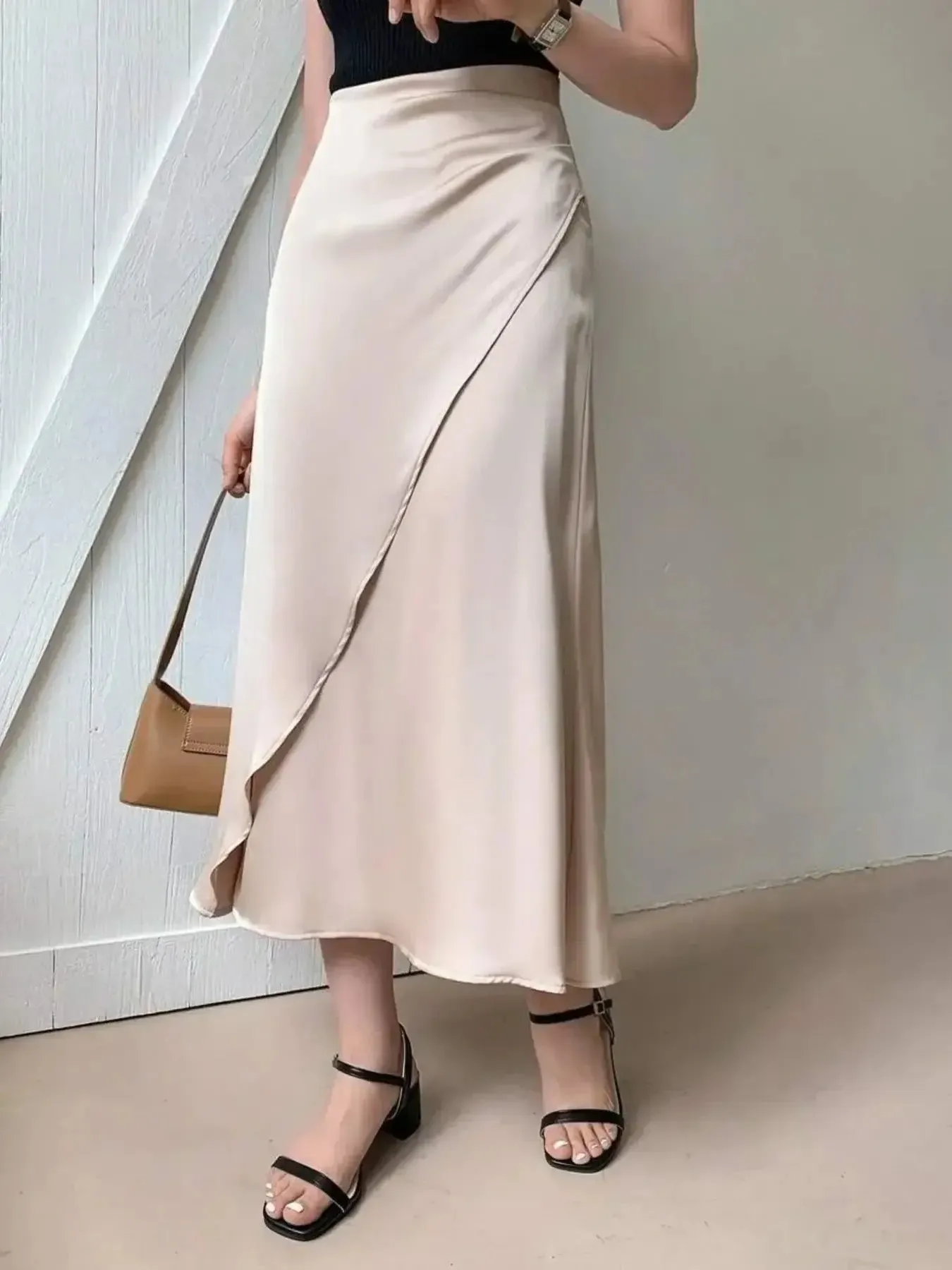 Asymmetric Wrap Midi Skirt with Fluted Hem sold by Charming Charlie product image thumbnail 2